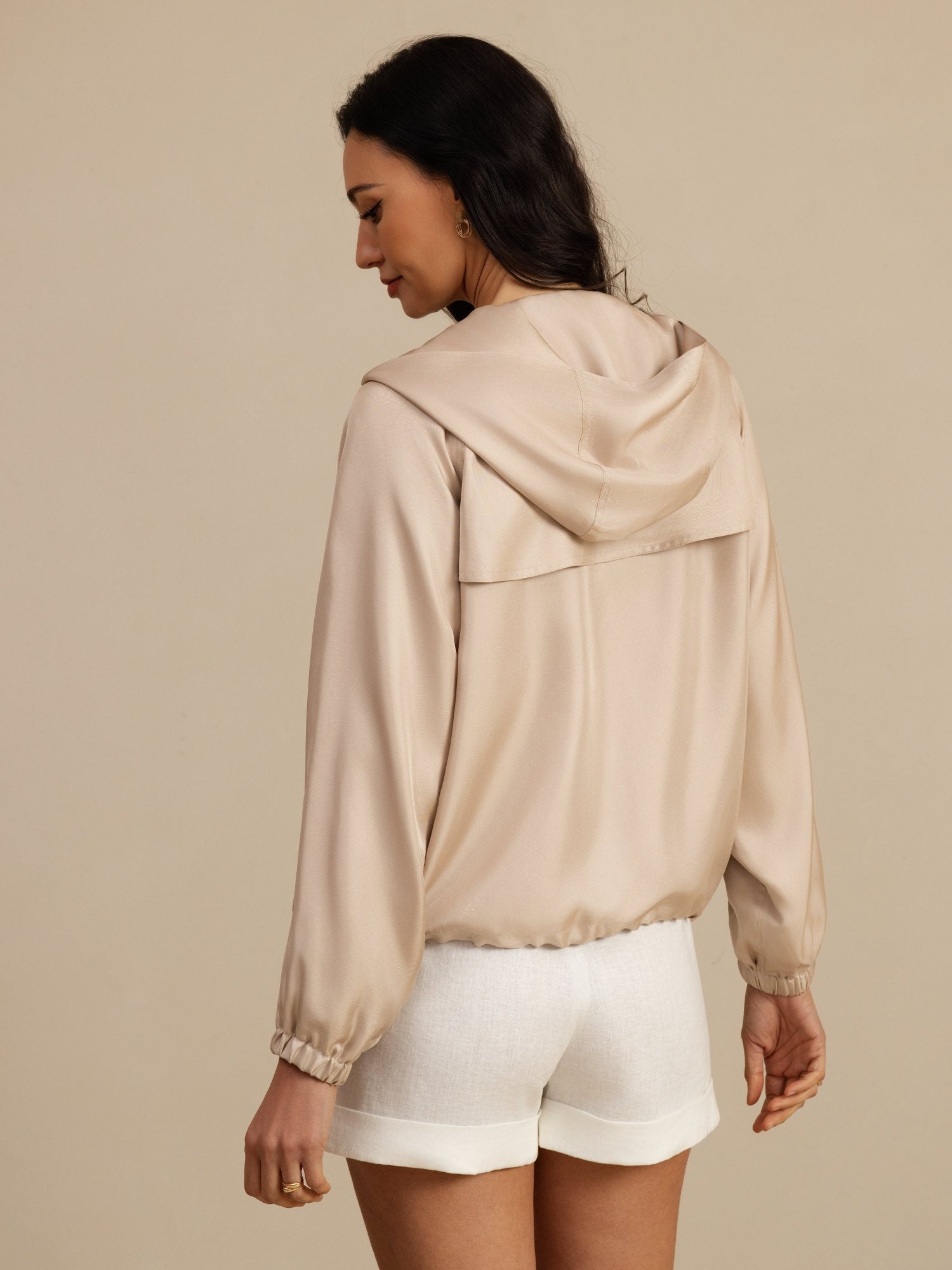 [MarroneChiaro] SilkSilky-IT Manica lunga Collo alto Capispalla da donna 002