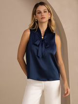 [Blu Scuro] SilkSilky-IT Sleeveless Tie Neck Cami 001