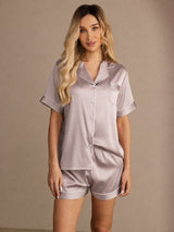 [Grigio Ombra] SilkSilky-IT Short Sleeve Lapel Collar Pigiami da donna 003
