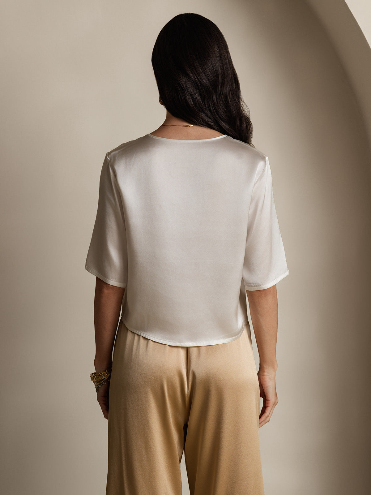 [Bianco] SilkSilky-IT Manga media Scollo A Coppa Magliette donna 002