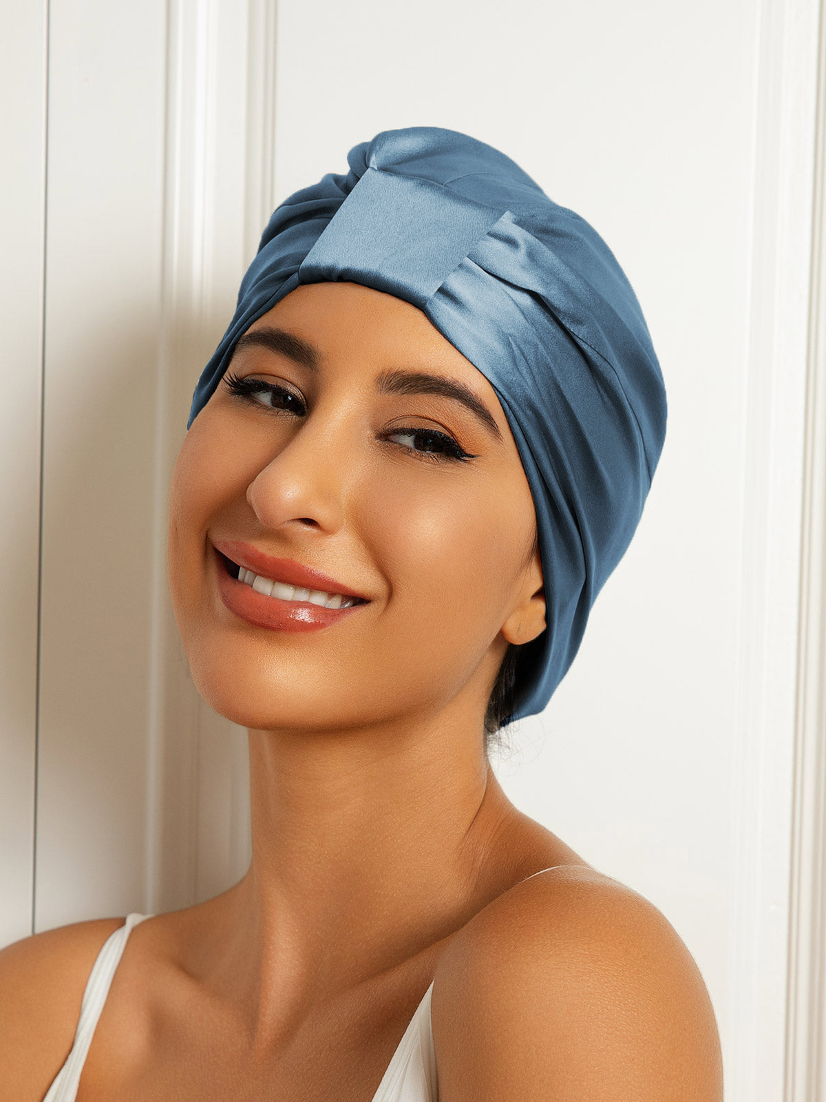 [Blu Acciaio] SilkSilky-IT Seta pura Sleep Cap 001