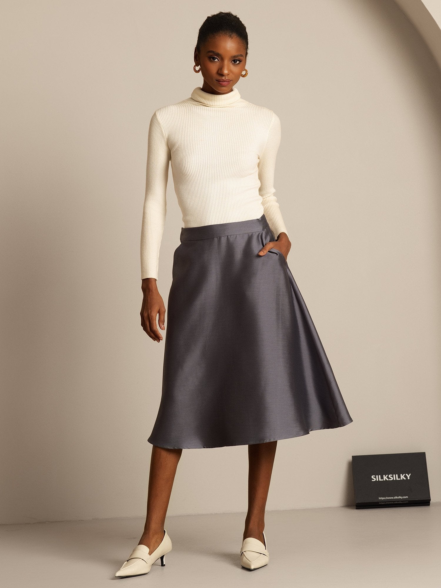 [Grigio] SilkSilky-IT 32Momme Seta Skirt 006,