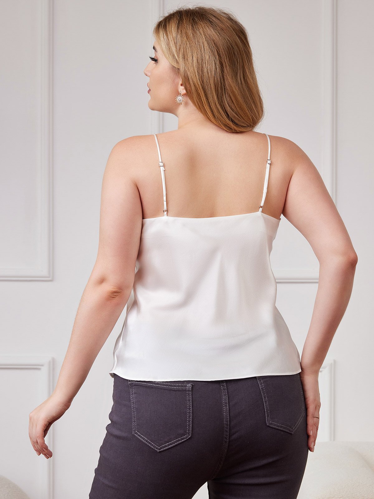 [Bianco] SilkSilky-IT Tirantes Finos Scollo a V Cami taglia grossa 002