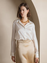 [Bianco] SilkSilky-IT Long Sleeve Lapel Collar Camicie da donna 001