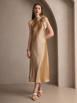 [Champagne] SilkSilky-IT Sleeveless Halter Vestiti da donna 006