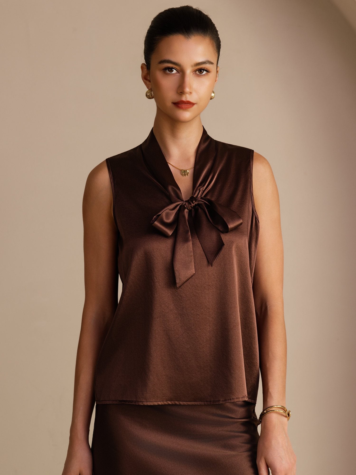 [Cioccolato Fondente] SilkSilky-IT Sleeveless Tie Neck Cami 001