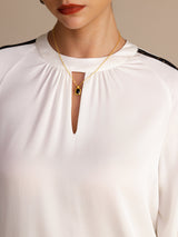 [Bianco] SilkSilky-IT Long Sleeve Keyhole Neck Bluse 006