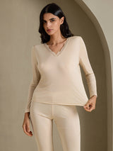 [Beige] SilkSilky-IT Long Sleeve V Neck Intimo Lungo Donna 003
