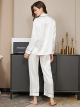 [Bianco] SilkSilky-IT Long Sleeve Lapel Collar Pigiami da donna 002
