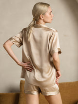[Champagne] SilkSilky-IT Short Sleeve Lapel Collar Pigiami da donna 002