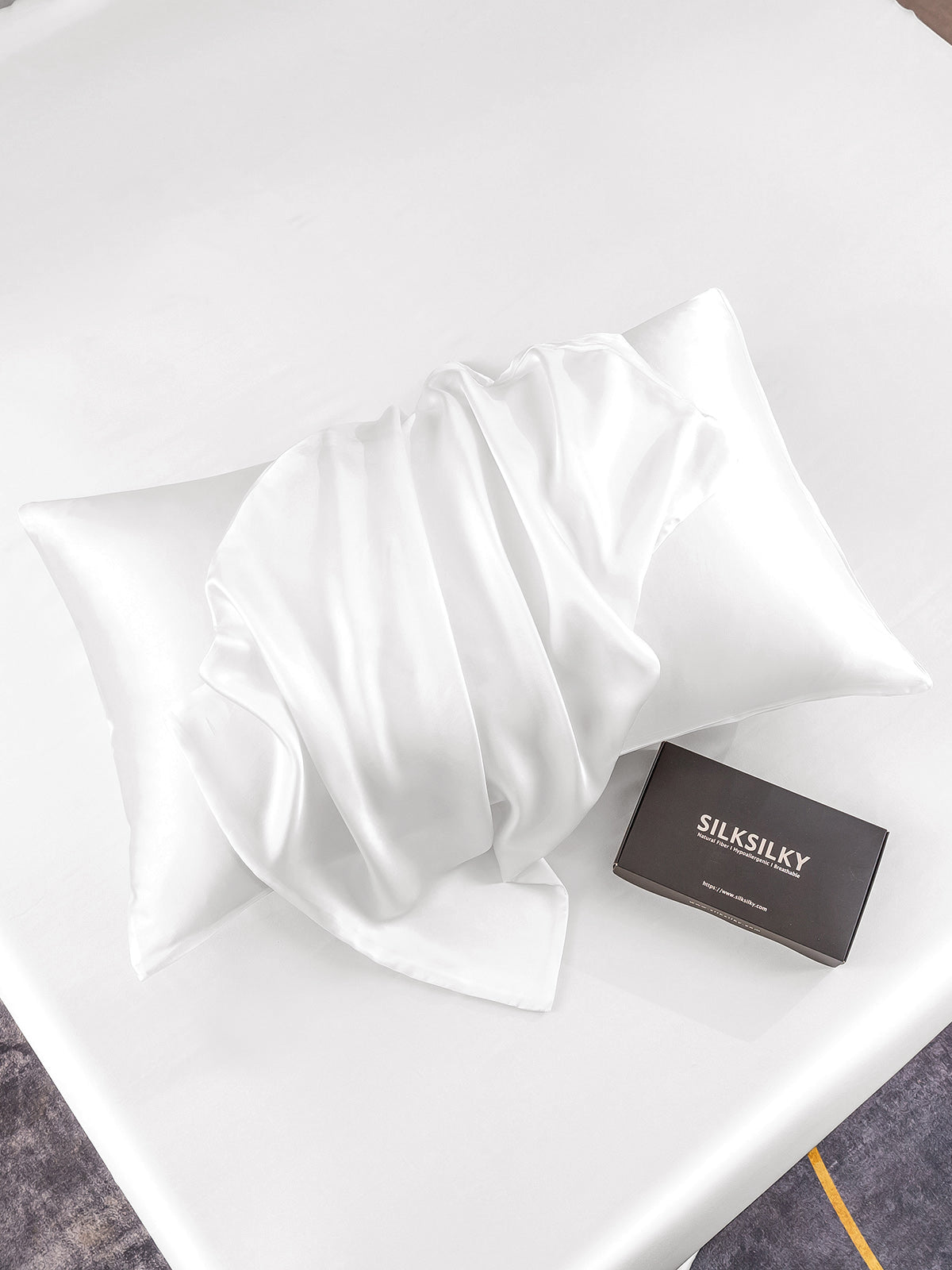 SilkSilky-IT 19Momme Seta pura Pillowcase Bianco 005