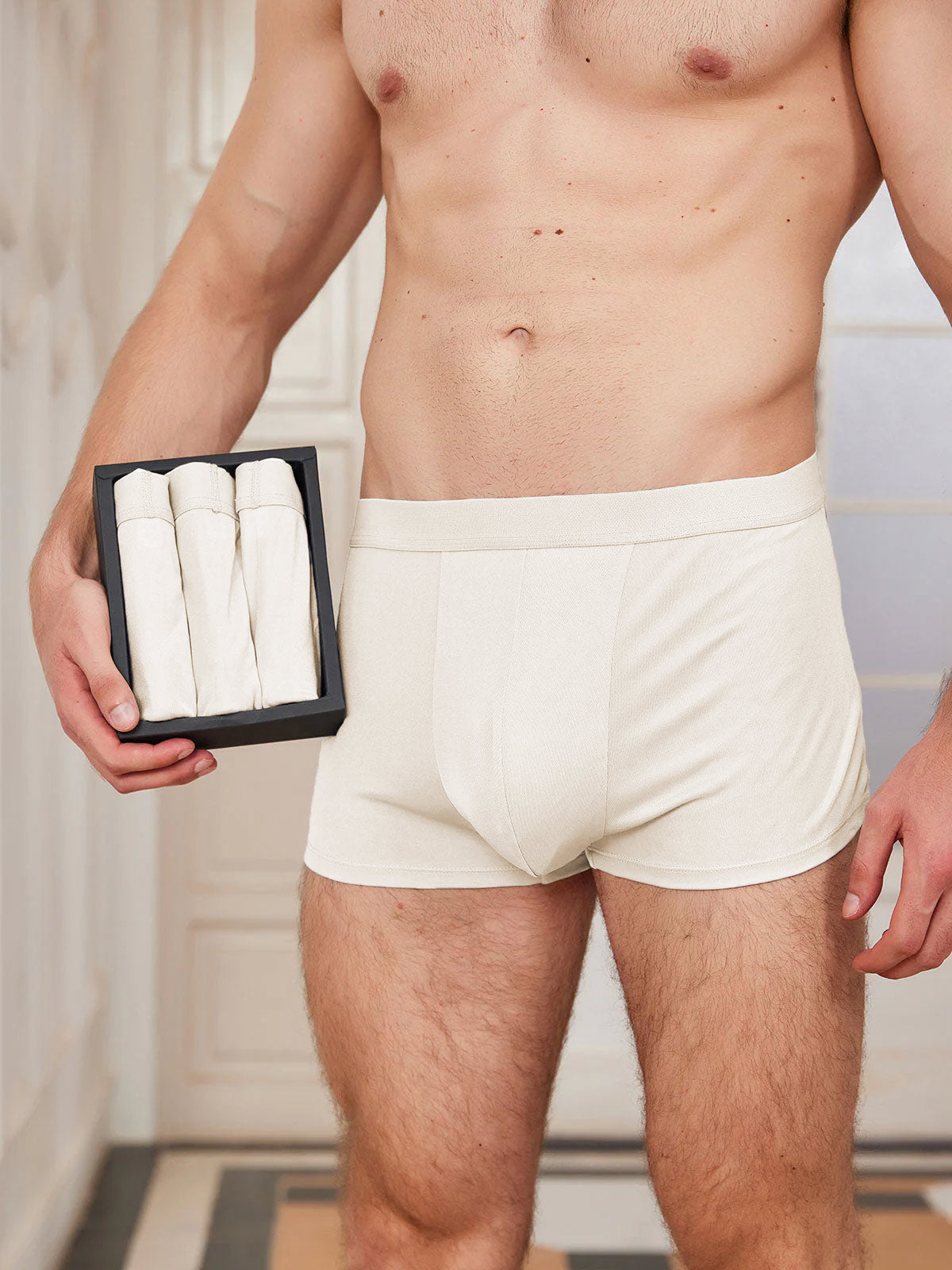 [Beige] SilkSilky-IT Seta pura Mens Underwear 001