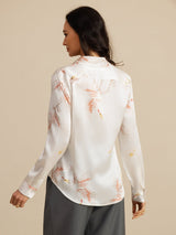 [Bianco] SilkSilky-IT 19Momme Manica lunga Colletto con Revers Camicie da donna 002