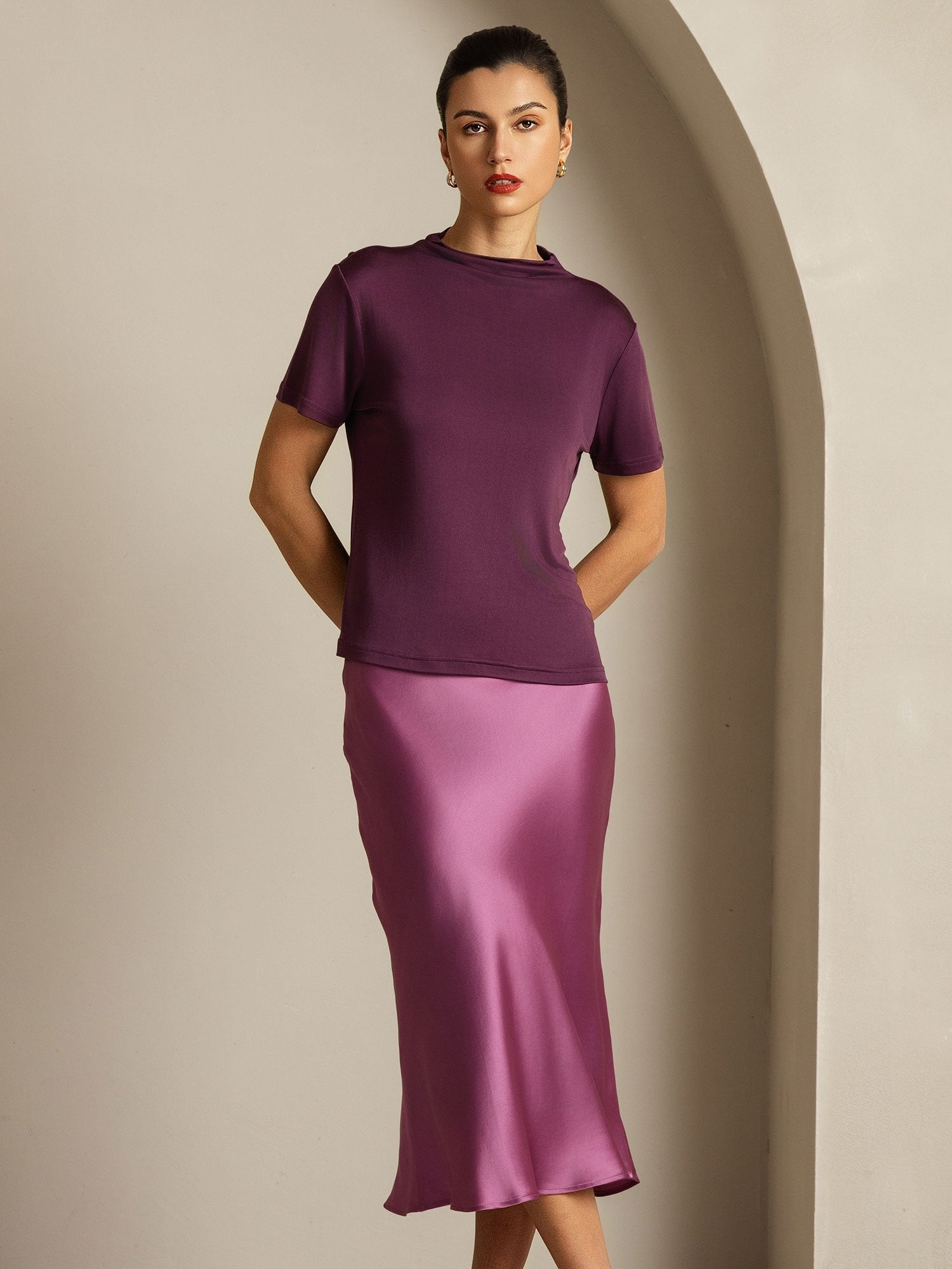 [Viola] SilkSilky-IT Seta pura Colletto risvolto Magliette donna 008