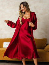 [Vino] SilkSilky-IT Manica lunga Scollo a V Set camicia e vestaglia 009