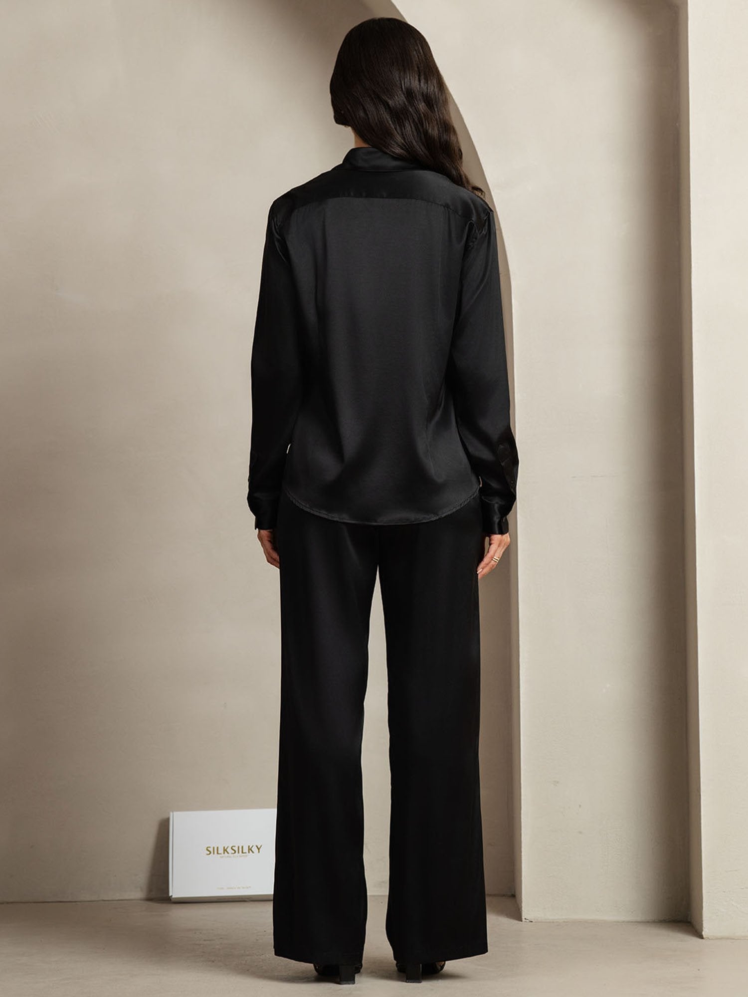 [Nero] SilkSilky-IT 19Momme Seta Colletto risvolto Women''s Outfit Sets 002