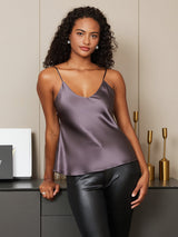 [Grigio Porpora] SilkSilky-IT Spaghetti Strap V Neck Cami 006