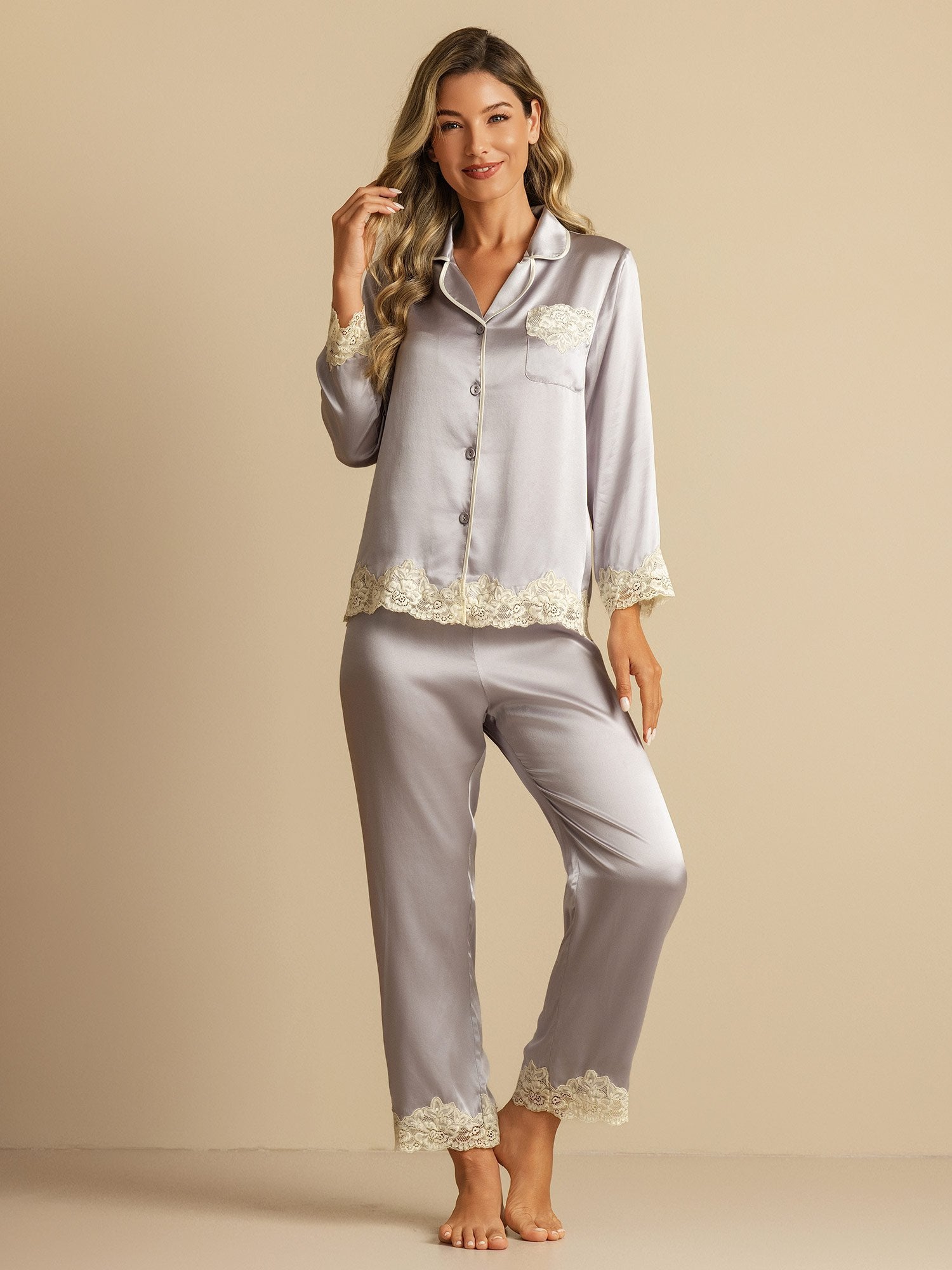 [Lavanda] SilkSilky-IT Seta pura Womens Pajamas 003