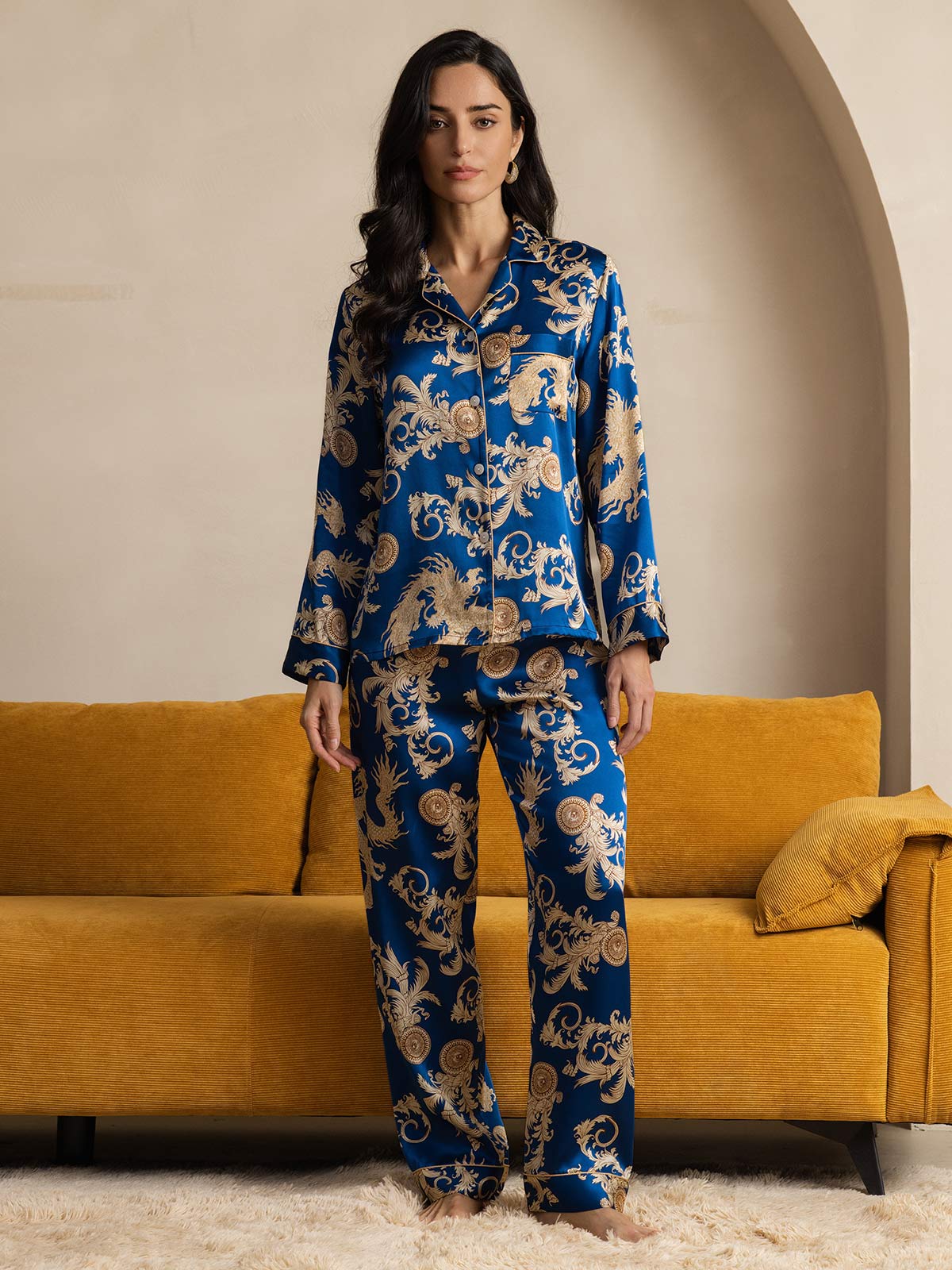 [Drago Navy] SilkSilky-IT Seta pura Womens Pajamas 007