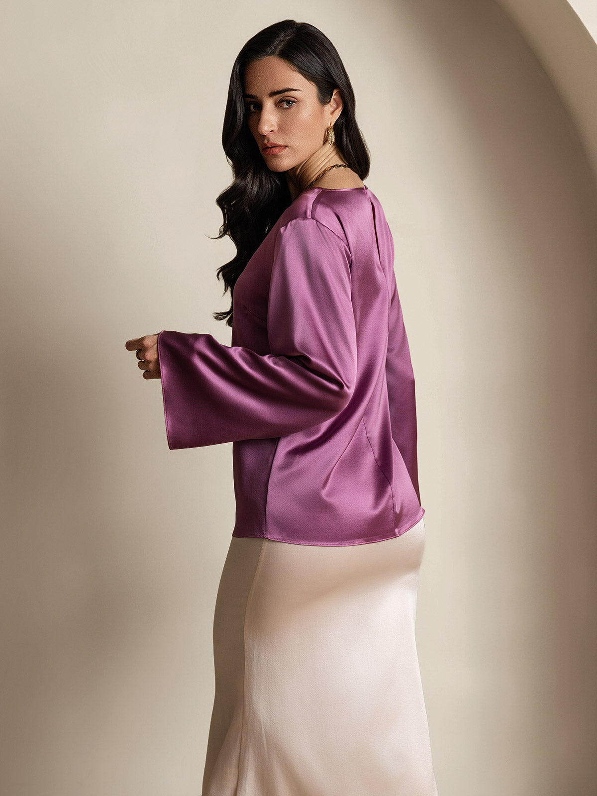 [Viola Scuro] SilkSilky-IT 19Momme Seta Womens T-Shirt 002