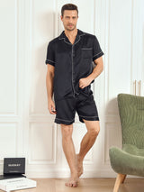 [Nero] SilkSilky-IT Short Sleeve Lapel Collar Pigiami da uomo 005