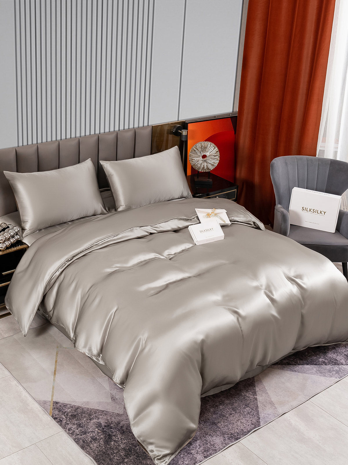 SilkSilky IT 22Momme Seta pura Bedding Set Grigio 002