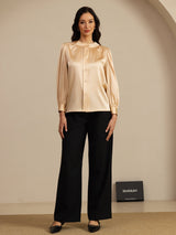 [Champagne] SilkSilky-IT 19Momme Long Sleeve Round Neck Camicette 006