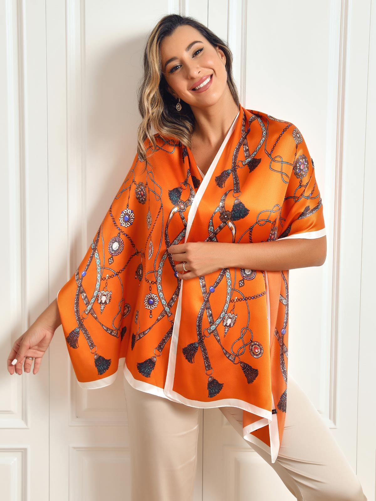 SilkSilky IT Seta pura Scarf Arancia 002