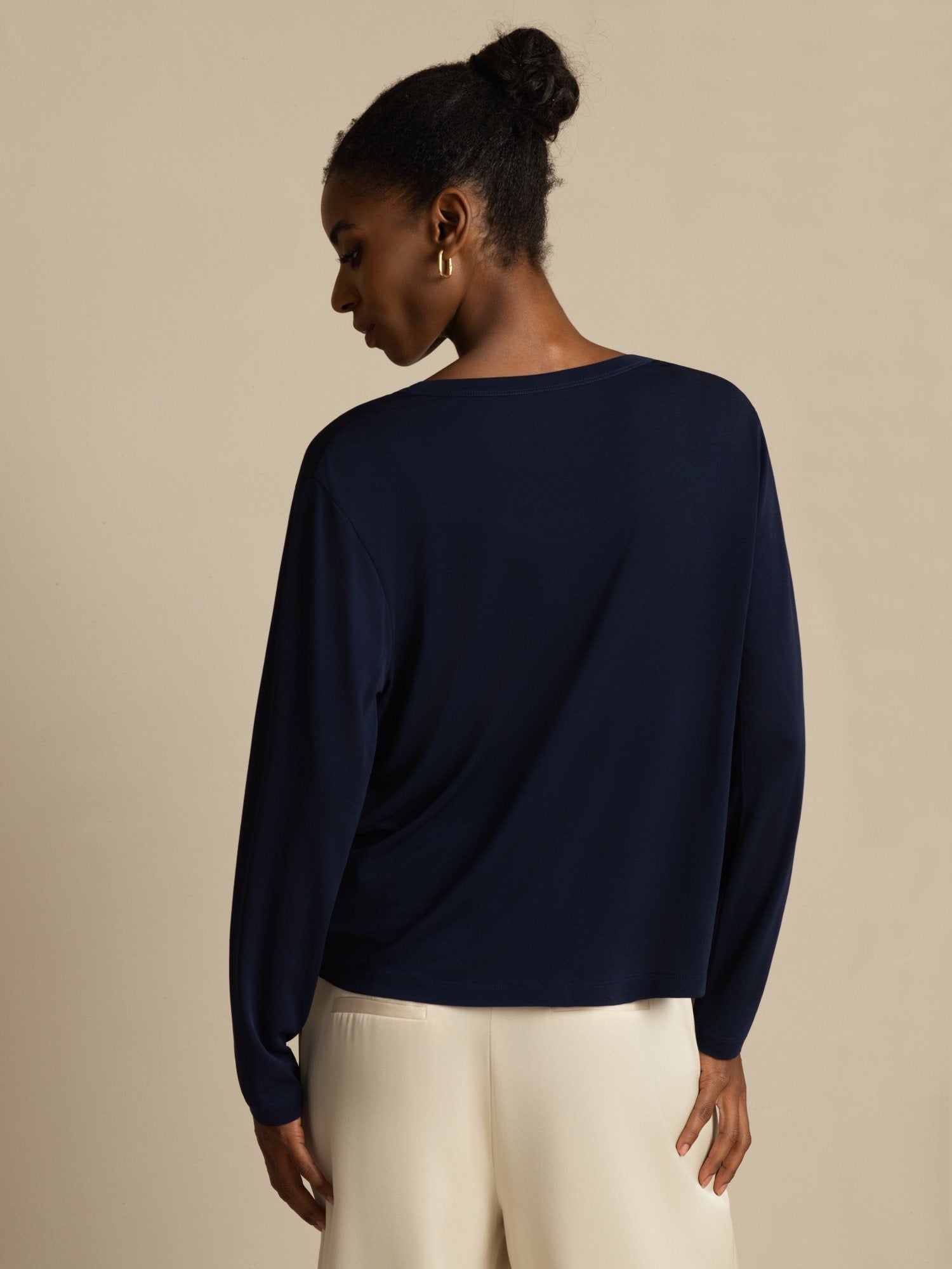 [BluScuro] SilkSilky-IT 19Momme Seta Manica lunga Scollo a V Cardigan Donna 002