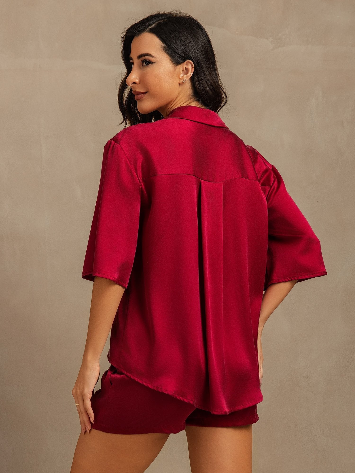 [Vino] SilkSilky-IT 19Momme Seta pura Colletto risvolto Pigiami da donna 002,