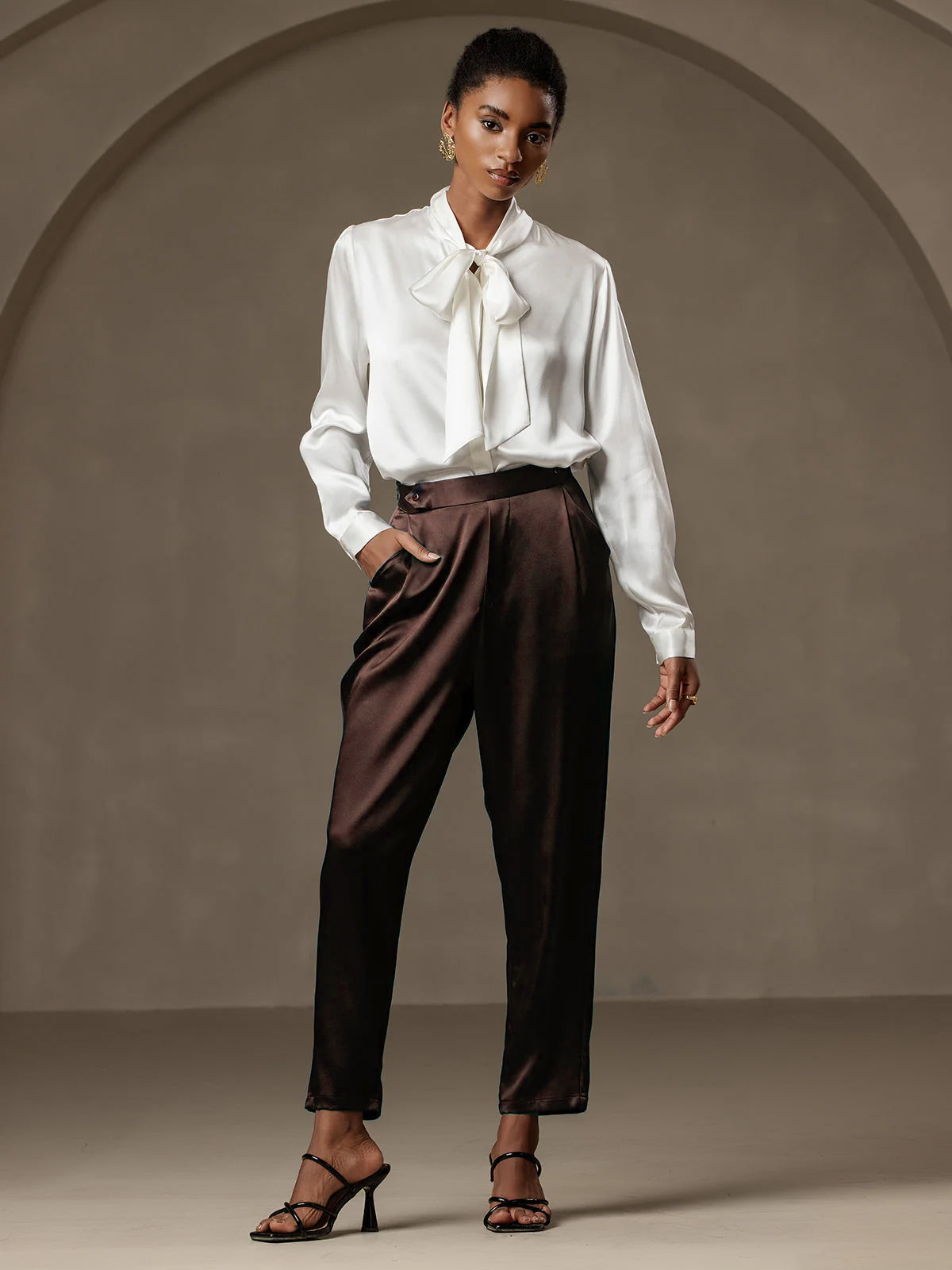 [Cioccolato Fondente] SilkSilky-IT 19Momme Seta Womens Pants 001