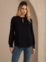 [Nero] SilkSilky-IT Long Sleeve Keyhole Neck Bluse 001