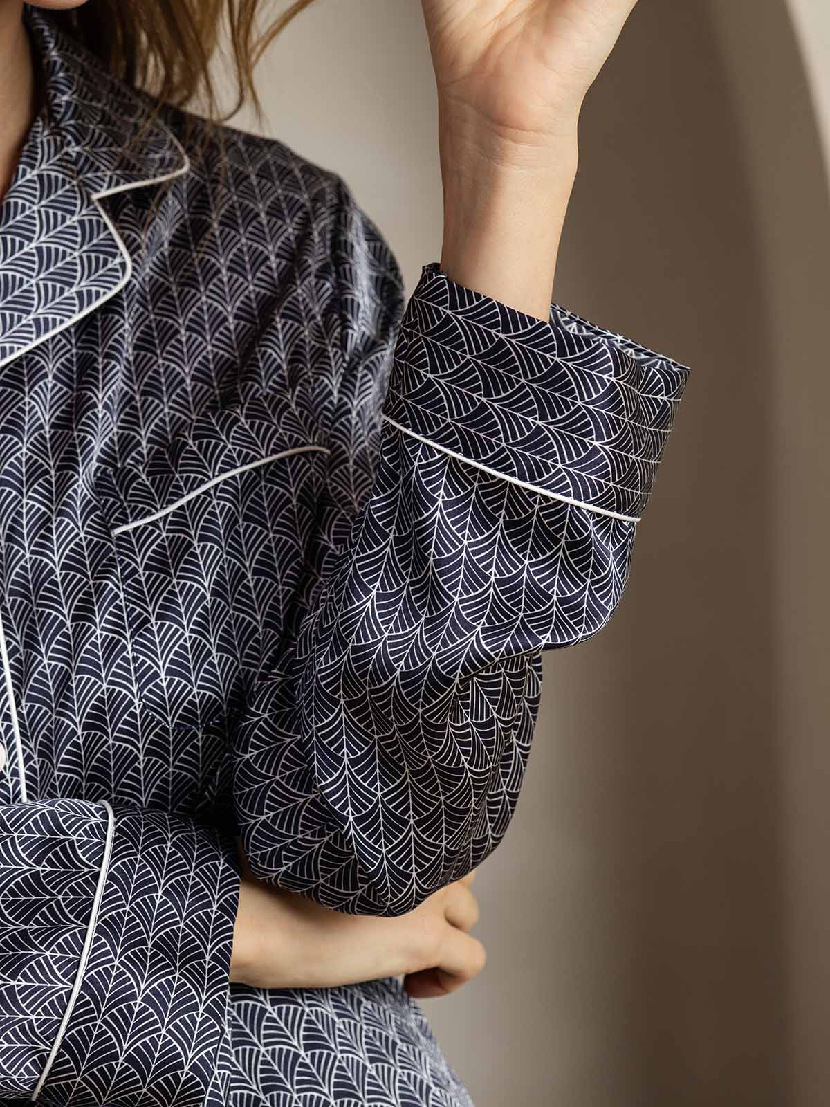 [Ginkgo Blu Navy] SilkSilky-IT Seta pura Womens Pajamas 007