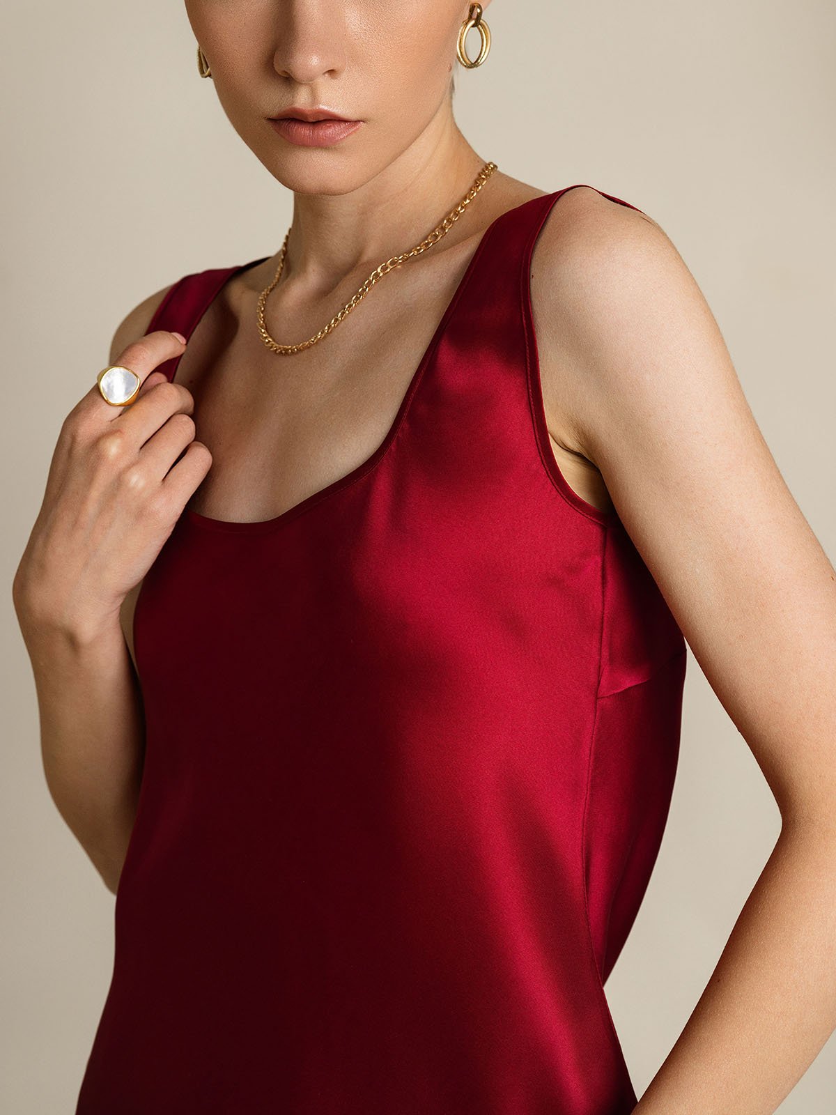 [Vino] SilkSilky-IT 19Momme Seta Collo a U Cami 008
