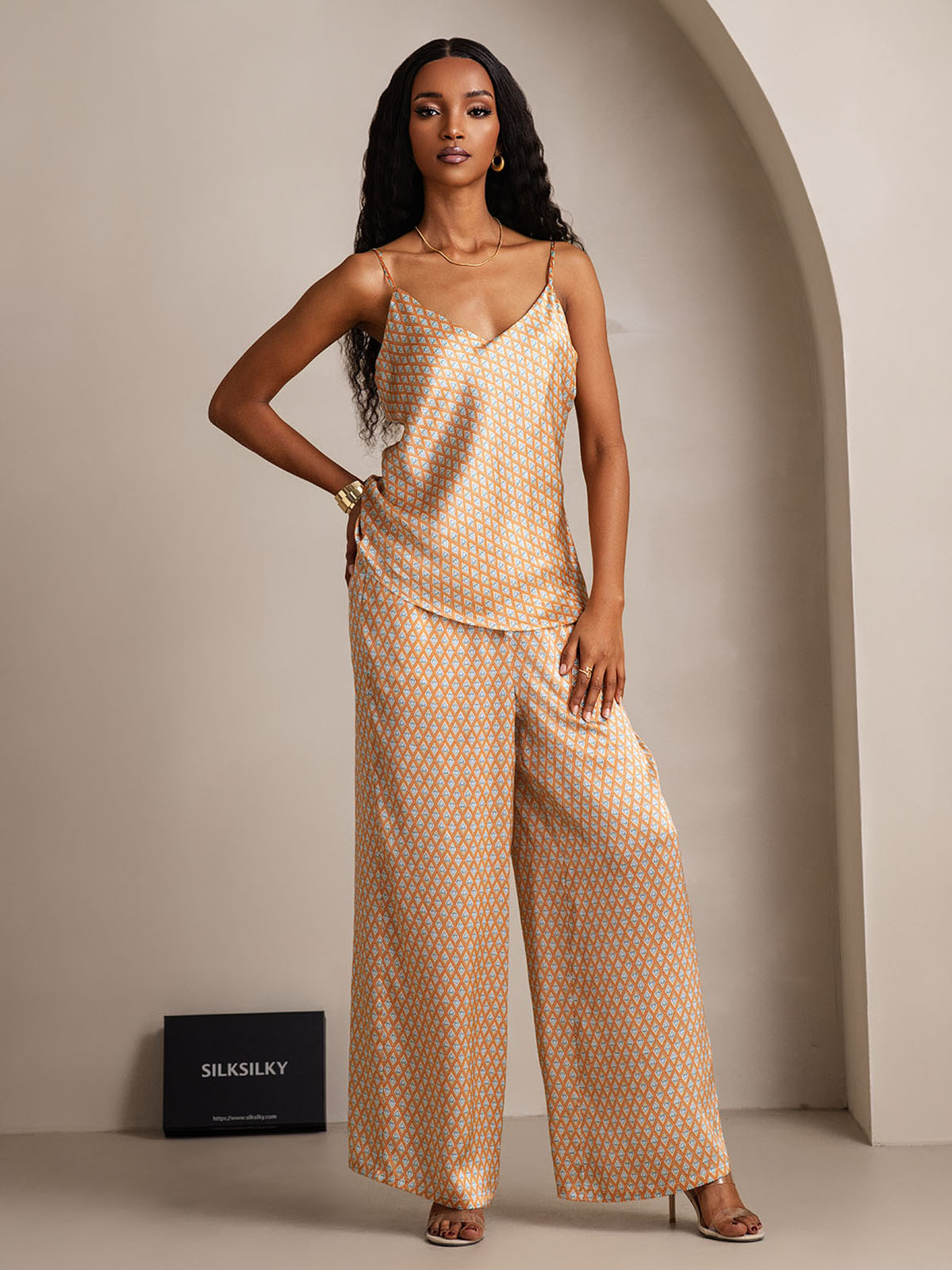 [Floral] SilkSilky-IT Seta pura Collo a V Set di Bretelle 005