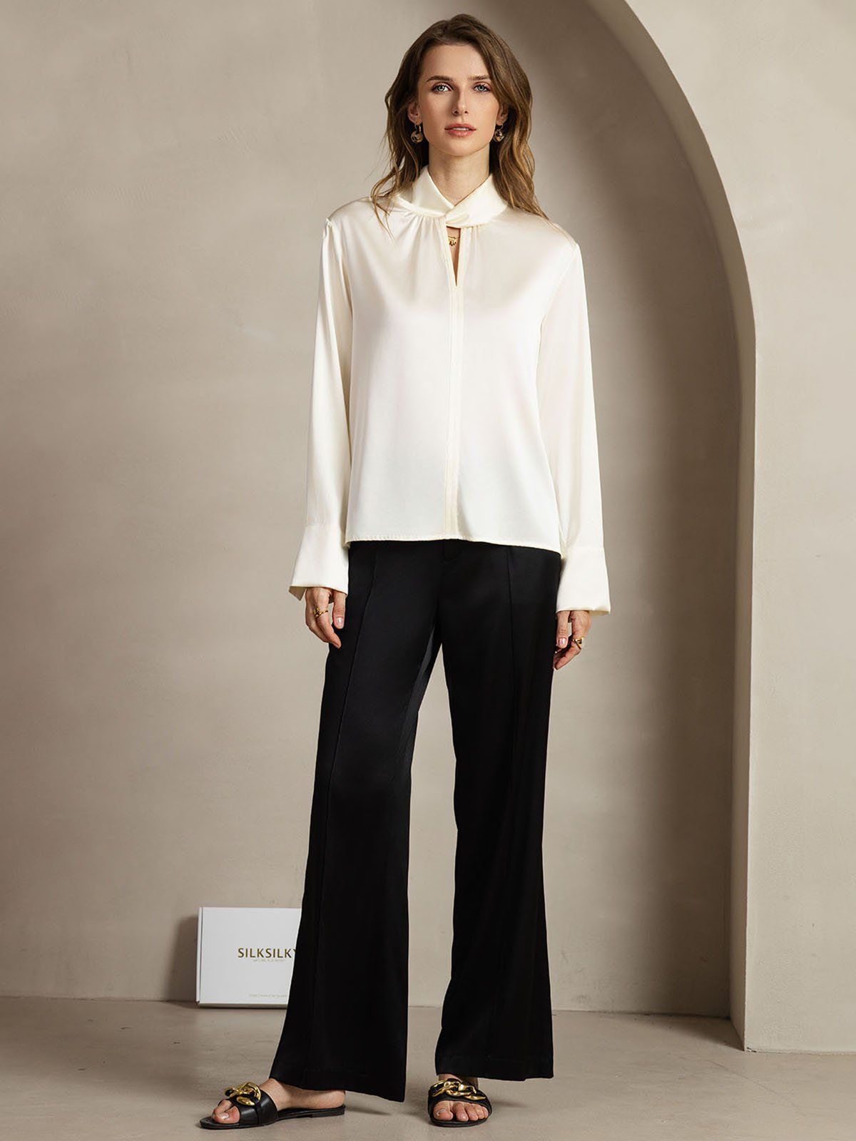 [Avorio] SilkSilky-IT 19Momme Seta Womens Shirt 010