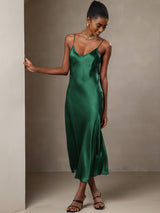 [Verde] SilkSilky-IT Sleeveless V Neck Vestiti da donna 007