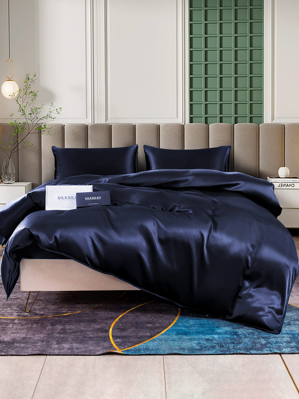 [Blu Scuro] SilkSilky-IT 25Momme Seta pura Bedding Set 001