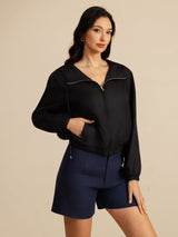 [Nero] SilkSilky-IT 18Momme Manica lunga Collo Alto Capispalla da donna 003