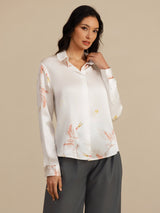 [Bianco] SilkSilky-IT 19Momme Manica lunga Colletto con Revers Camicie da donna 003