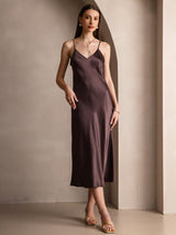 [Caffè] SilkSilky-IT Sleeveless V Neck Vestiti da donna 003
