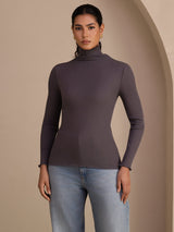 [Grigio Scuro] SilkSilky-IT Long Sleeve Turtle Neck Magliette donna 001