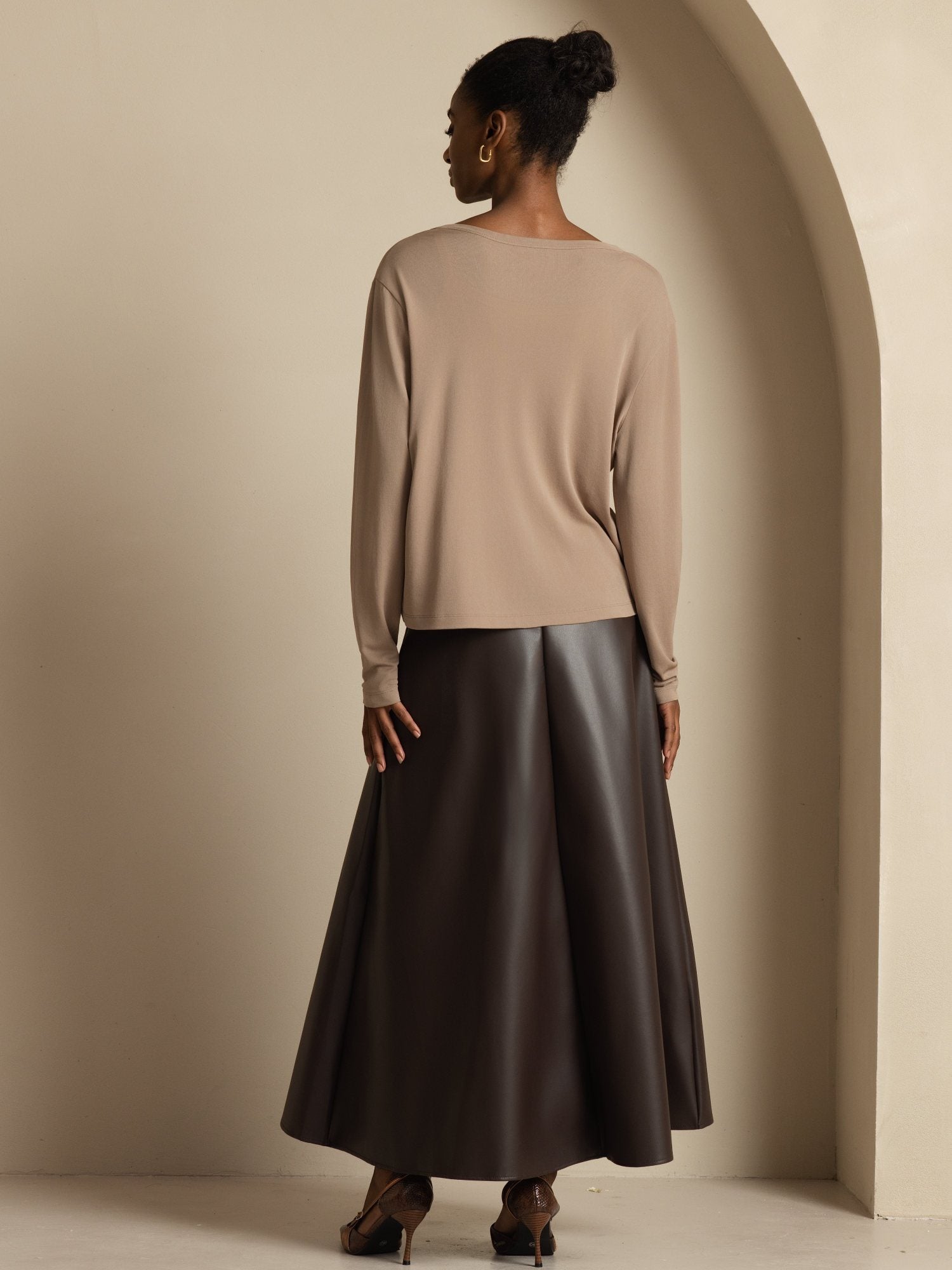 [MarroneChiaro] SilkSilky-IT 19Momme Seta Manica lunga Scollo a V Cardigan Donna 007