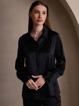 [Nero] SilkSilky-IT Long Sleeve Lapel Collar Camicie da donna 004