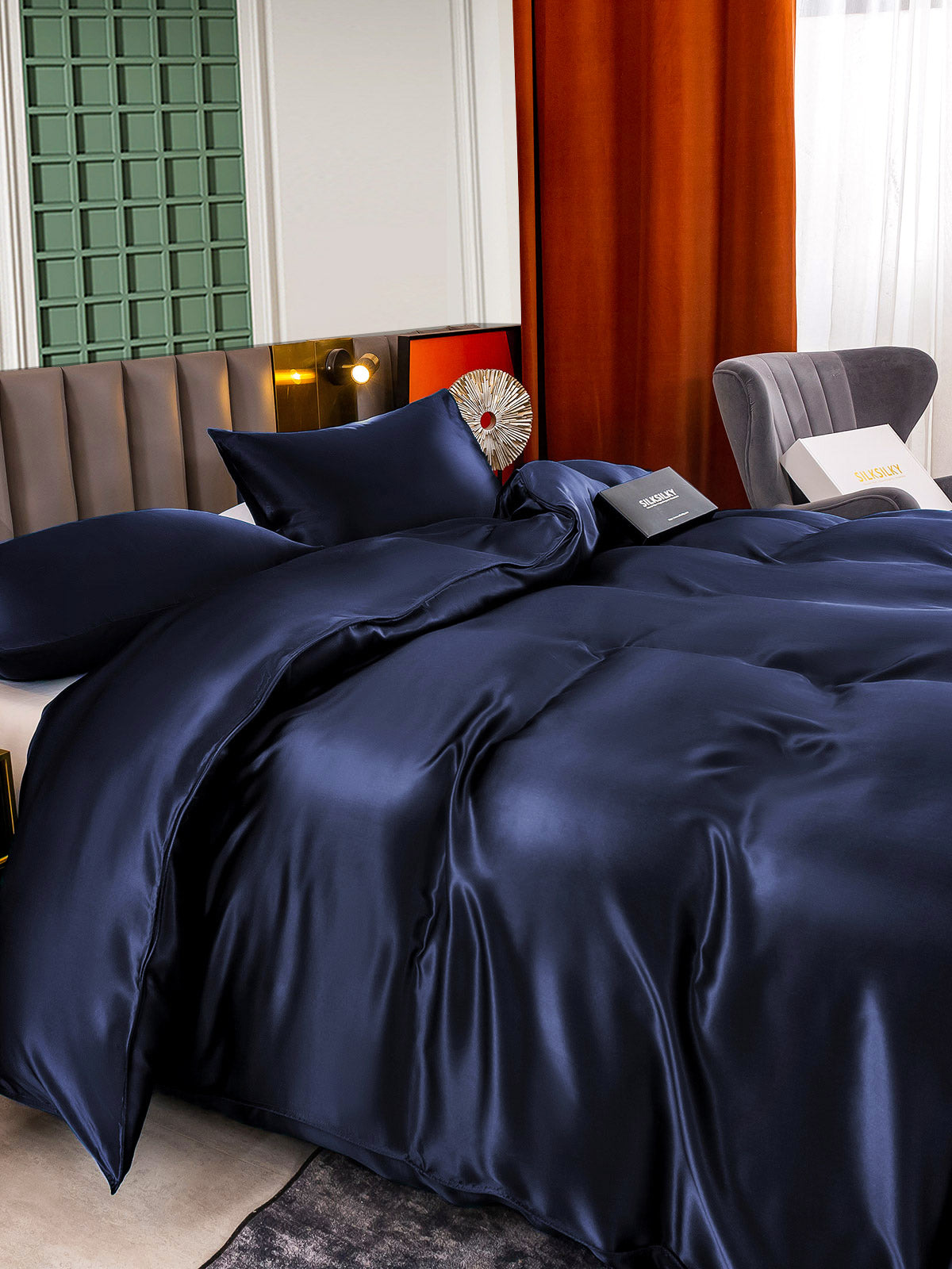 [Blu Scuro] SilkSilky-IT 25Momme Seta pura Bedding Set 005