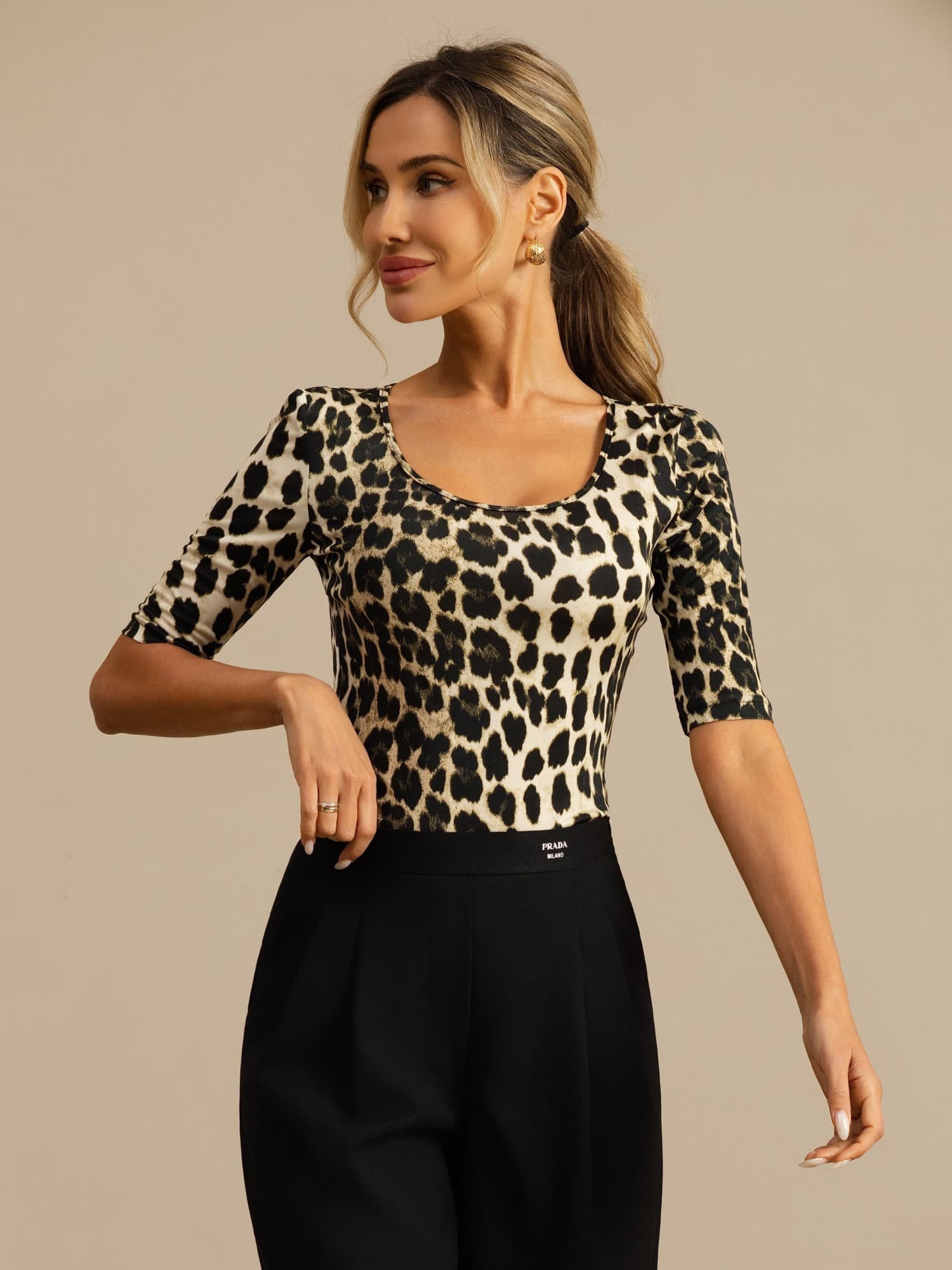 [Leopardo] SilkSilky-IT Manga media Scollo A Coppa Magliette donna 004