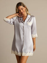 [Lavanda] SilkSilky-IT Seta pura Colletto risvolto Camicia da notte 003