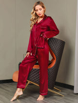 [Vino] SilkSilky-IT Manica lunga Collo a Taglio Pigiami da donna 006