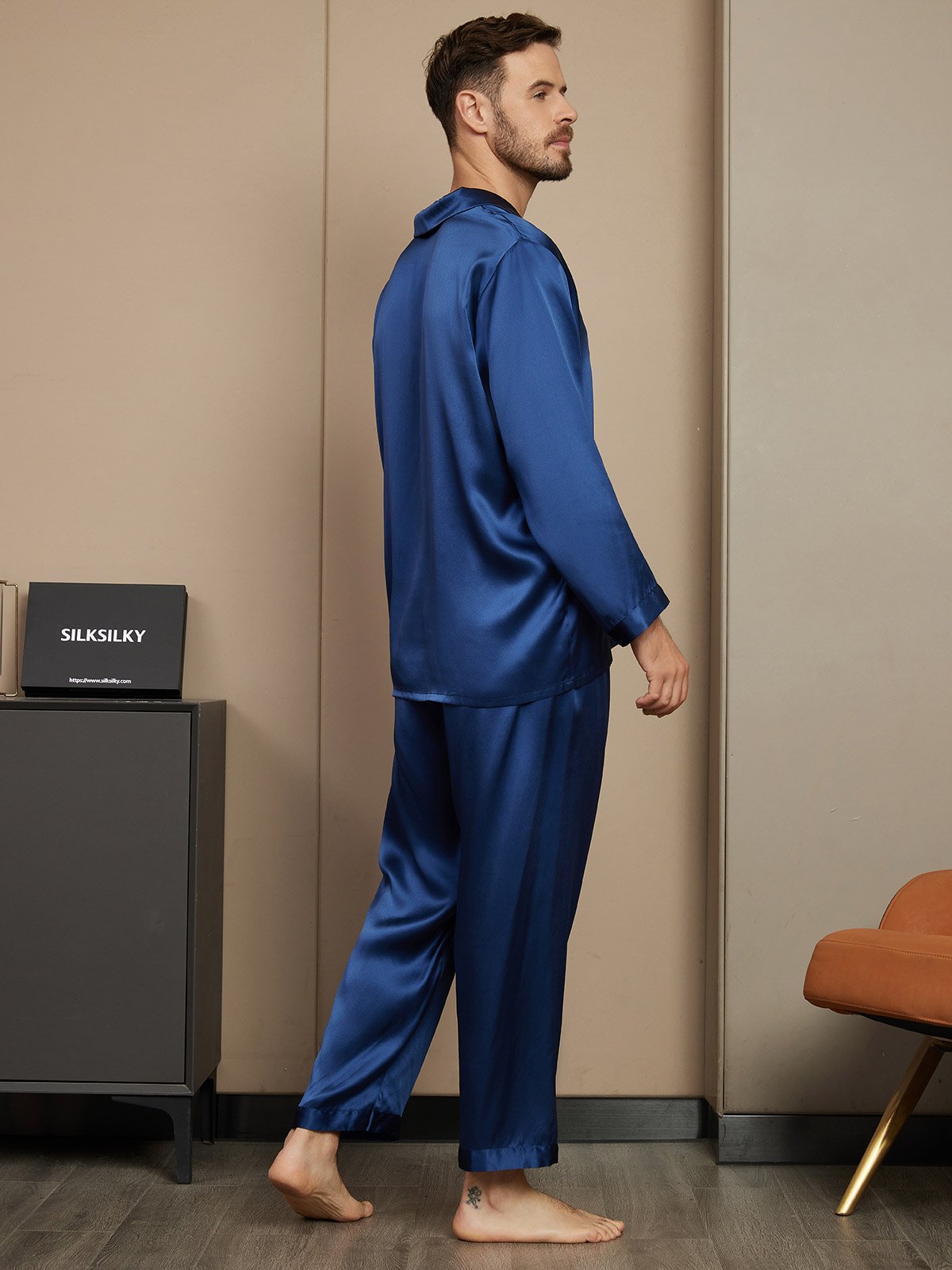 [Blu Scuro] SilkSilky-IT Seta pura Mens Pajamas 002