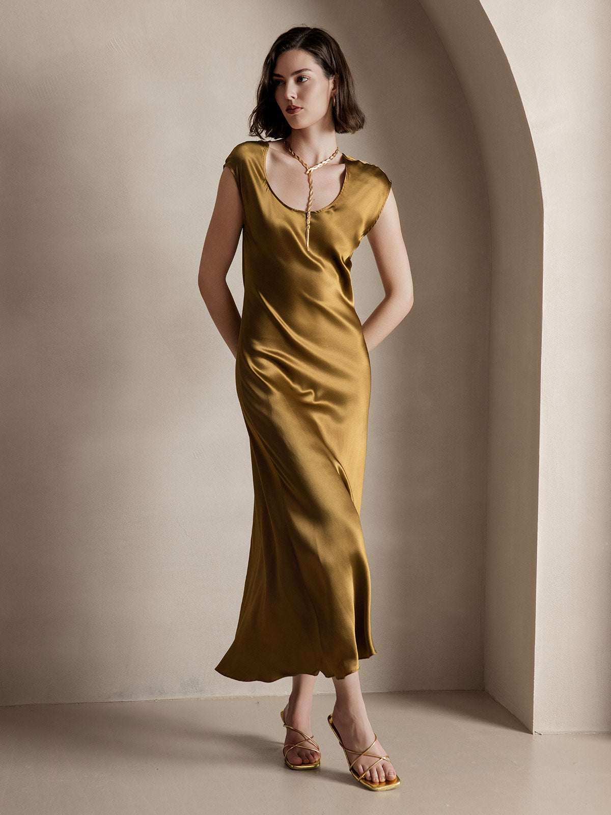 [Marrone] SilkSilky-IT 19Momme Seta Dress 001